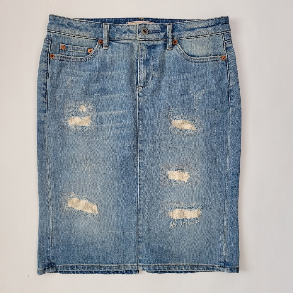 Uniqlo Denim Blue Jean Skirt Pencil Distressed Size 4/6